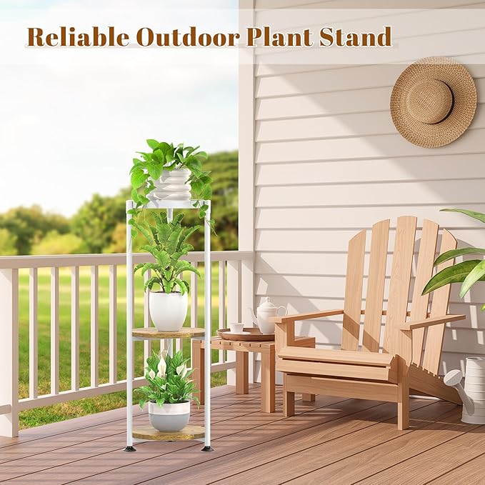 KMOTASUO 3 Tier White Plant Stand Indoor for Large Tall Heavy Duty Planter, Multiple Sturdy Metal Flower Corner Rack for Narrow House Floor, Iron Vertical Level Round Orchi Holder Organizer, Modern