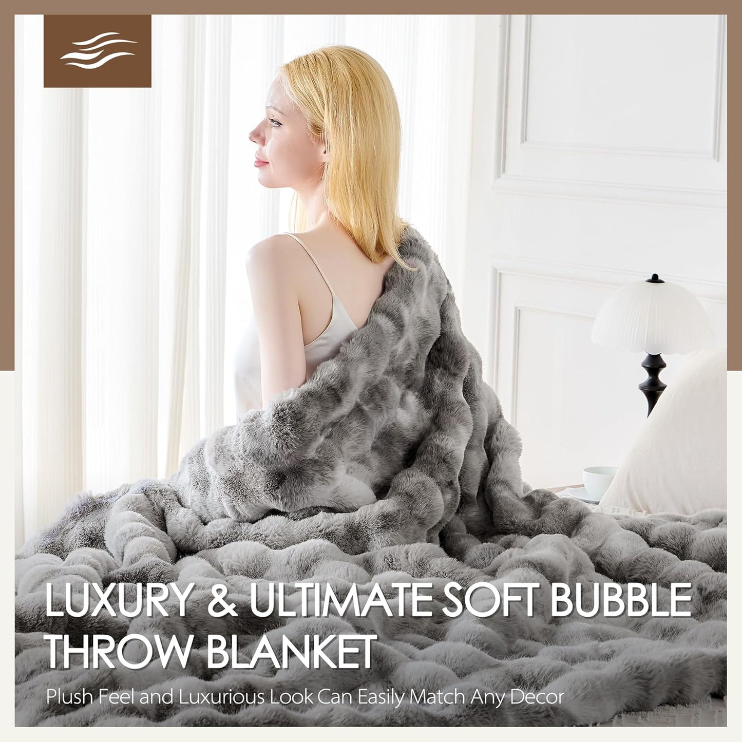 Luxury 1000GSM Faux Rabbit Fur Throw Blanket, Super Heavy Warm Cozy Blankets for Couch Bed Sofa, Bubble Plush Fuzzy Elegant Soft Reversible Mink Blanket for Living Room Bedroom, Tie-dye Grey