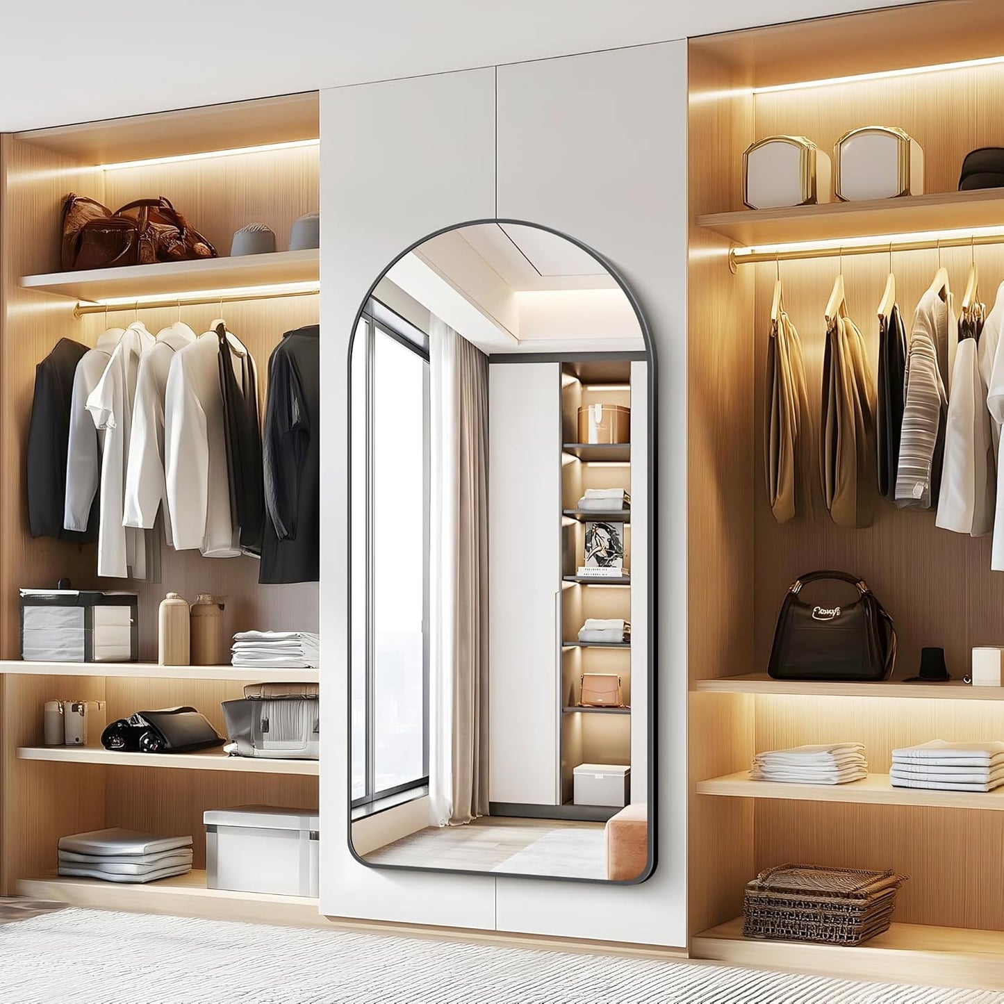 FORBATH Large Arched Wall Mirror 60x30 Inch, Black Arched Full Length Mirror with Aluminum Frame for Bedroom, Fireplace,Entryway,Living Room,Home Decor,Hanging or Leaning Against Wall