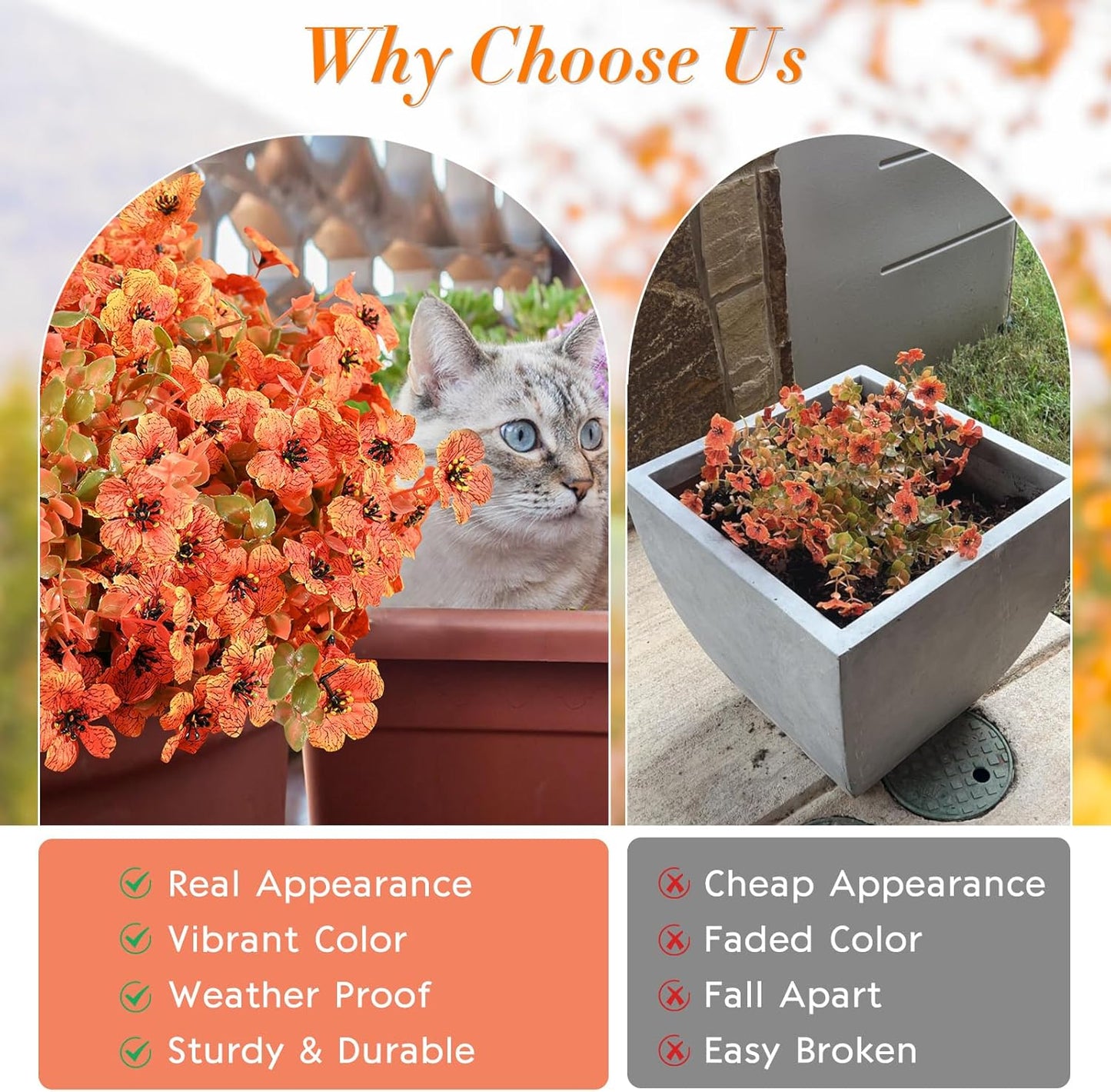 Fall Decor, Fake Mums, Fall Flowers, UV Resistant Artificial Mums for Outdoors, 12 Bundles Faux Mums for Outside, Fall Flower Plants Artificial for Decoration For Home Porch Thanksgiving,Orange Green