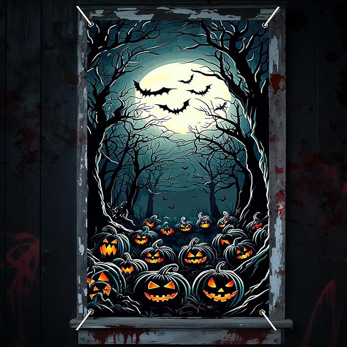 Nuxovilar Halloween Window Decorations, Ghosts in Pumpkin Field Halloween Window Cover for Indoor, Party, Haunted House, 31.5x47.3 Inches