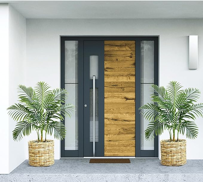 2PCS Artificial Palm Tree 3FT Artificia Plants Indoor Fake Trees Tropical Fake Plam Tree Floor Plant in Black Pot with 9 Trunks & Real Bark Design Faux Palm Plant for Outdoor Home Room Decor