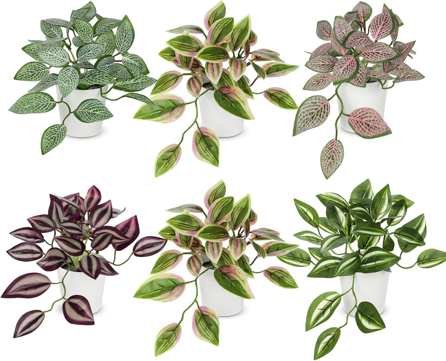 Hollyone Fake Plants 6 Pack Artificial Plants Indoor Faux Plant with White Plastic Pot Small Fake Potted Plant for Home Aesthetic Living Room Bathroom Desk Shelf Office Decor