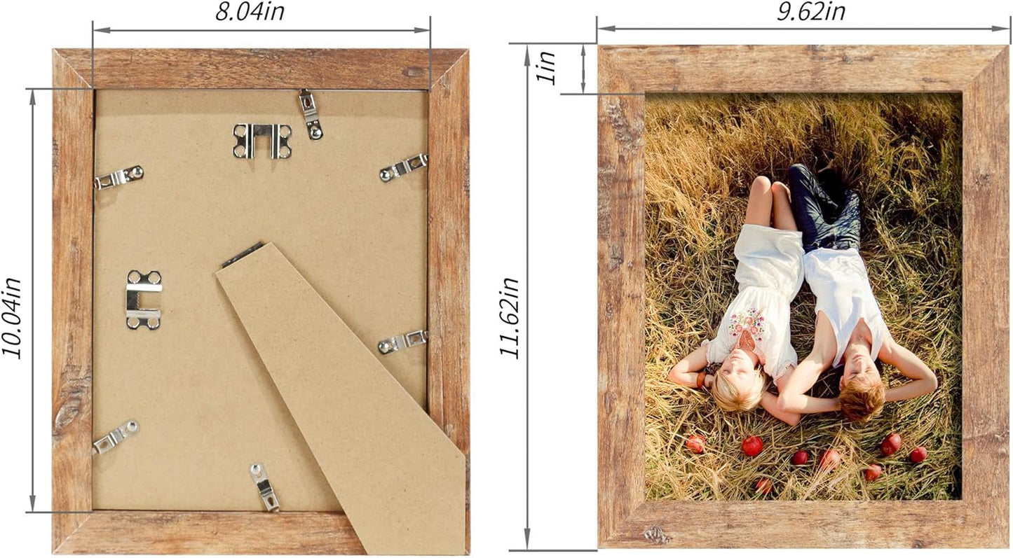 iRahmen 8x10 Picture Frame Set of 4, High Definition Real Glass Rustic Brown Frame, 8 x 10 Wood Photo Frames for Desktop Display and Wall Mounting