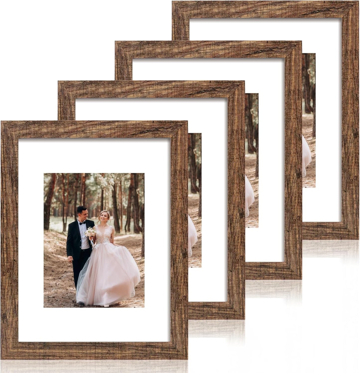 iRahmen 9x12 Picture Frame Set of 4 with Tempered Glass, Wooden Rustic Frame Display 6x8 Pictures with Mat or 9 x 12 Without Mat, Photo Frame for Wall Mount and Tabletop Display
