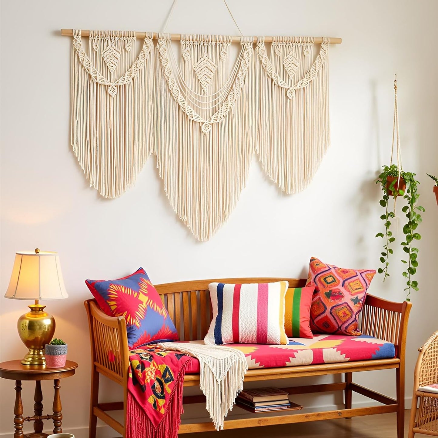 guzhiou large macrame wall hanging - Boho Tapestry Macrame Wall Decor Art- Chic Bohemian Handmade Woven Tapestry Home Decoration for Bedroom Living Room Apartment Wedding Party - 43"x32" (Beige-Leaf)