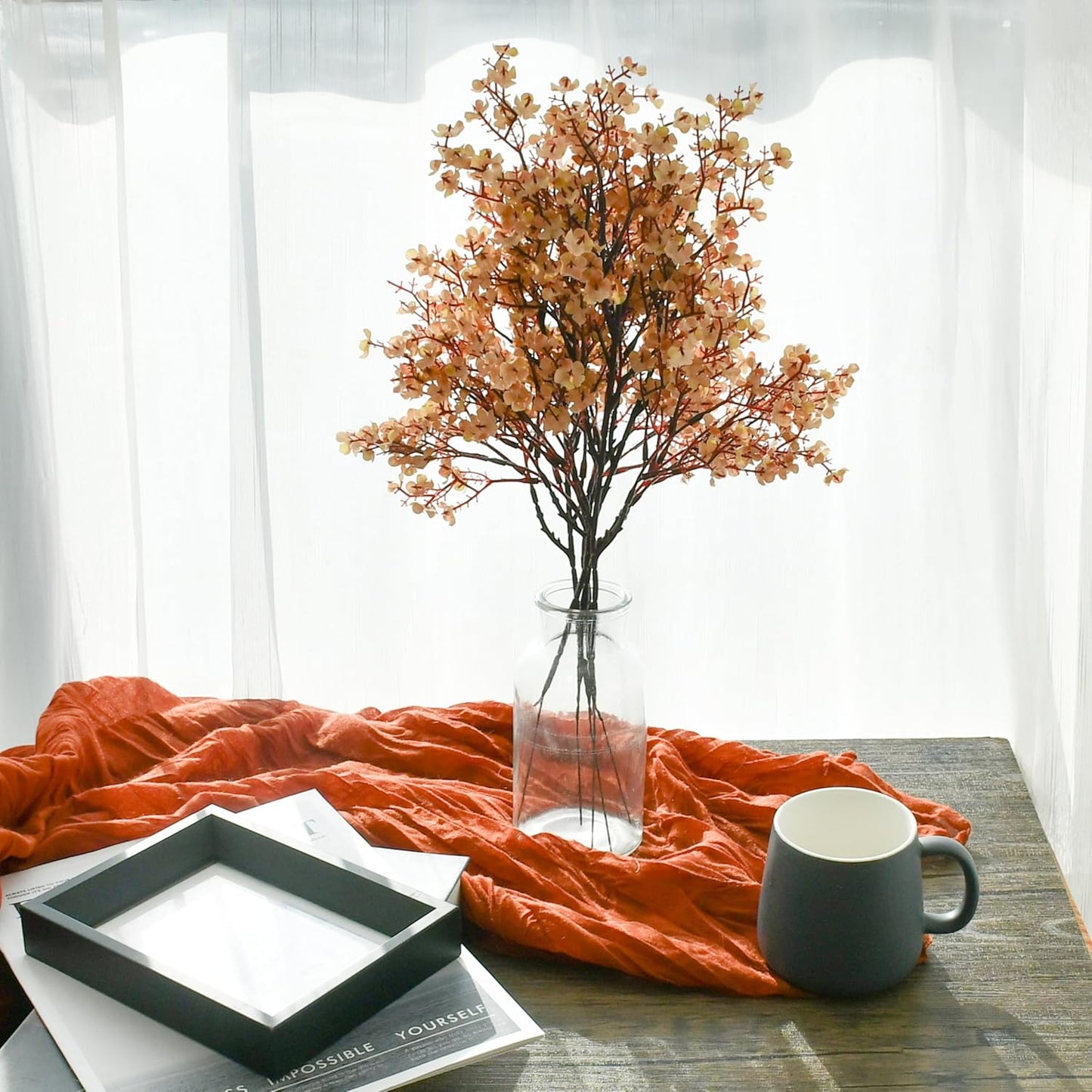 Mandy's Light Brown Artificial Baby’s Breath Flowers 15 Bundles Silk Gypsophila with Bendable Stems for Fall Centerpiece Wedding Decor and Table Arrangements