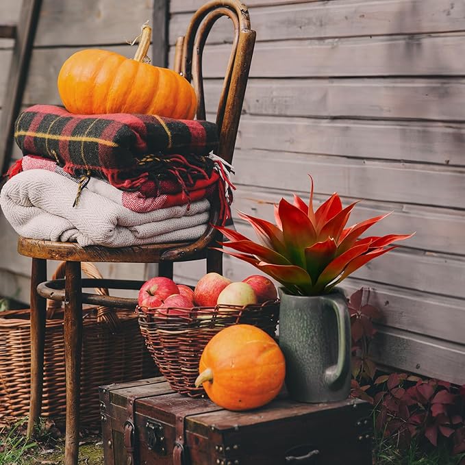 Velener Fall Fake Agave Artificial Plant Outdoor, Red Fake Succulents Plant for Room Decor and Autumn, Unpotted Faux Plants for Outdoor/Indoor Fall Decor, Red, 22 inches, Set of 1