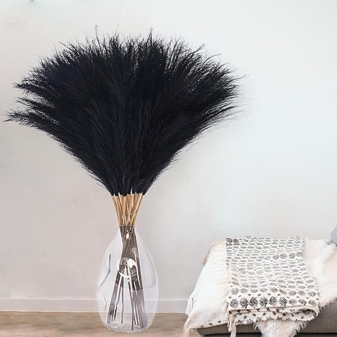 38" 10 Stems Pampas Grass Tall - Black Faux Pampas Grass Artificial Tall Pampas Grass Bouquet Flower Arrangement and Vase Filler for Boho Home Wedding Mothers Day Decoration