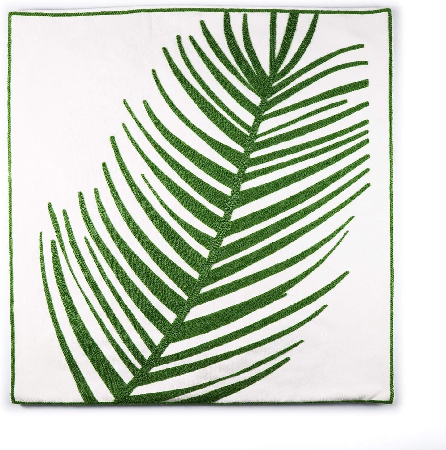 Embroidery Throw Pillow Cover 18x18 Inches Decorative Floor Pillow for Couch 100% Cotton Cushion Cover Tropical Green Palm Leaf Embroidered Pillowcase 45x45cm, 1 Piece
