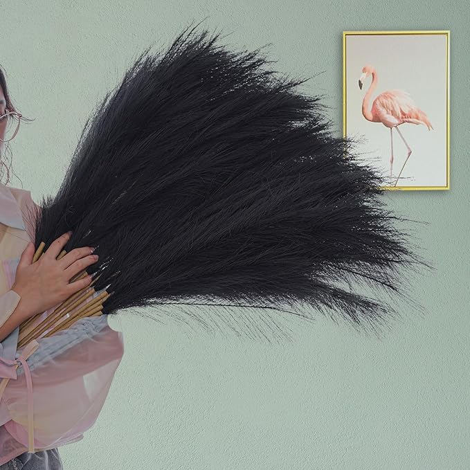 38" 10 Stems Pampas Grass Tall - Black Faux Pampas Grass Artificial Tall Pampas Grass Bouquet Flower Arrangement and Vase Filler for Boho Home Wedding Mothers Day Decoration