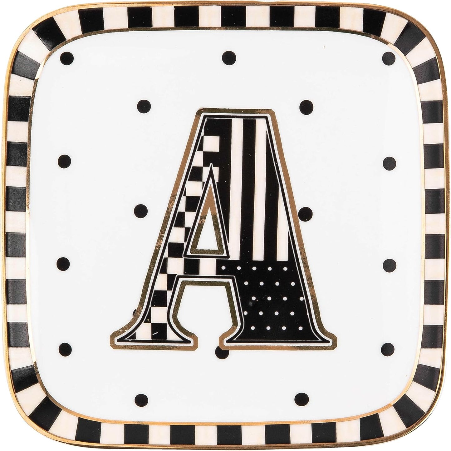 MACKENZIE-CHILDS Monogram Dish, Decorative Ceramic Letter Plate, 5 3/4" Square, A