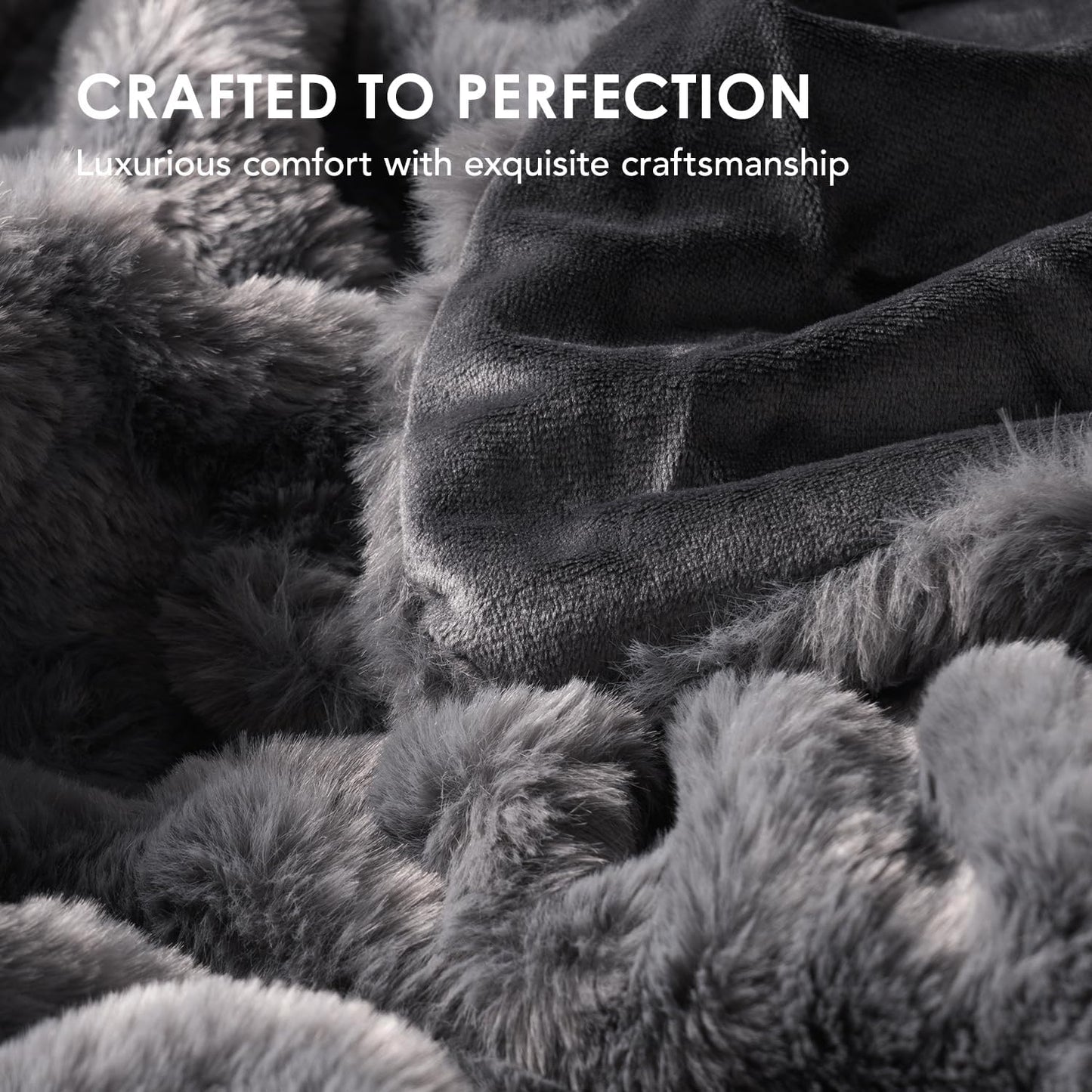 EVERGRACE Luxurious Soft Faux Rabbit Fur Throw Blanket, Cozy Fuzzy Plush Warm Throws for Couch Bed Sofa Chair Decor, Ruched Bubble Fluffy Blanket with Reversible Velvet, 60" x 80", Charcoal Gray