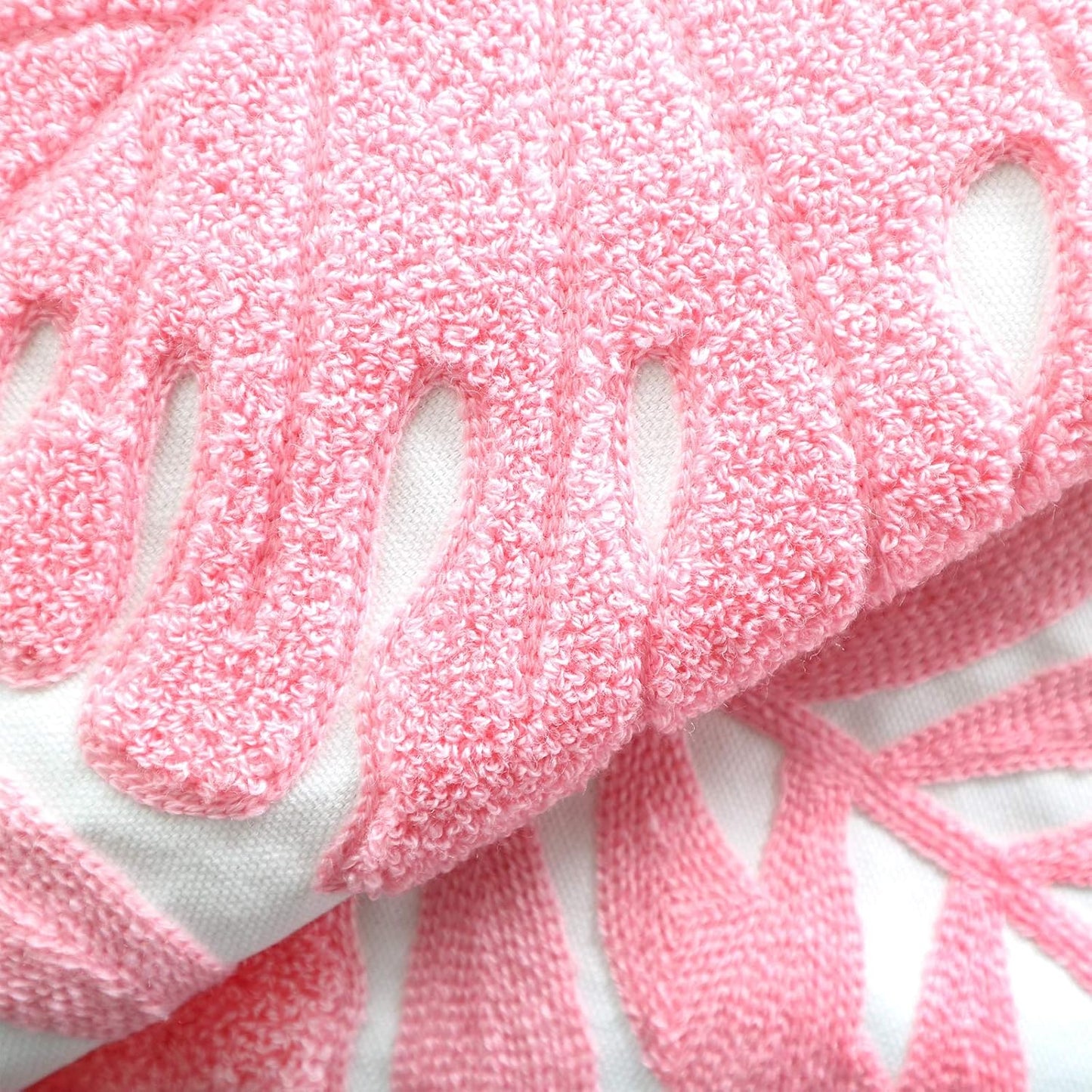 Embroidery Throw Pillow Cover 18x18 Home Decor Floor Pillow Cover for Couch Sofa Chair 100% Cotton Loop Embroidered Pink Tropical Leaves Cushion Cover Square Pillowcase 45x45cm, 1 Piece