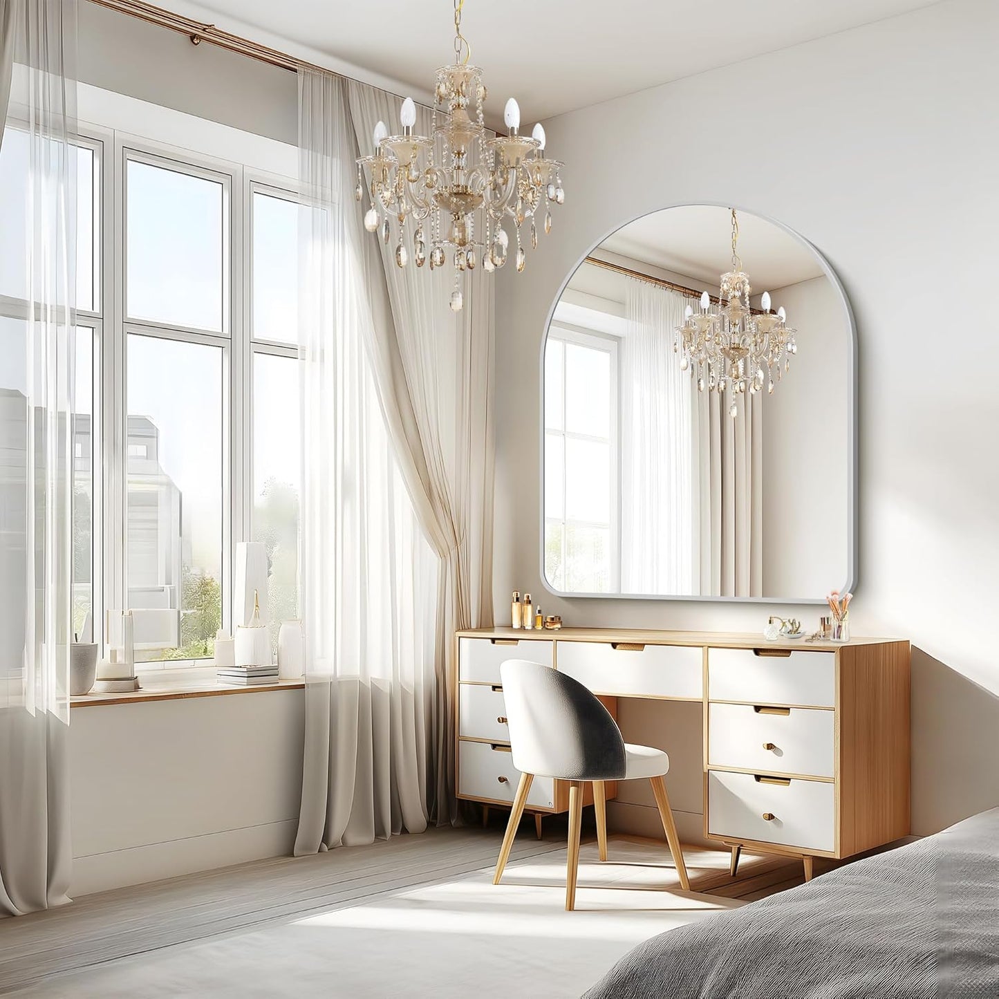 FORBATH Large Arched Wall Mirror 48x40 Inch, Silver Arch Bathroom Mirror with Aluminum Frame, Arched Mirror for Dresser, Fireplace,Entryway,Home Decor,Hanging or Leaning Against Wall