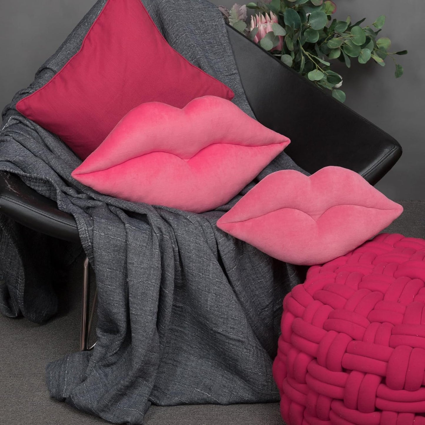 KINGROSE 3D Lip Throw Pillow Cute Decorative Pillows Soft Cushion for Sofa Couch Bed Home Decor Girls 12 x 24 Inches Pink