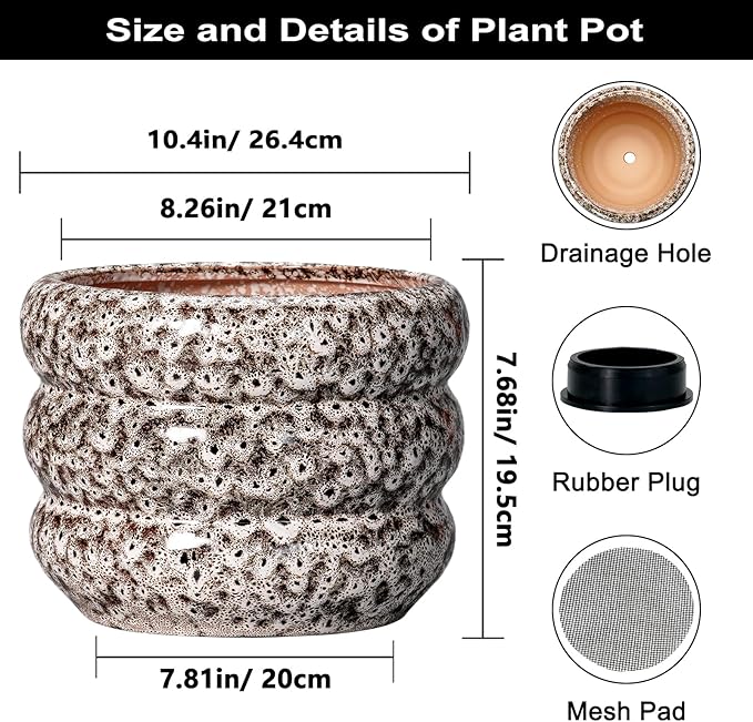 SQOWL Ceramic Pots for Plants - 10 Inch Plant Pot with Drainage Hole, Ceramic Planter for Indoor Plants, Round Flower Pots Outdoor, Modern Planter, House Home Room Decor, Gifts for Plant Lover, White