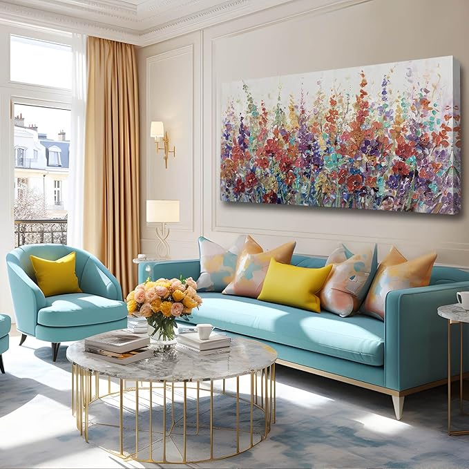 XIANSHOU Pink and Gold Wall Art Flowers Picture Textured Wall Art for Bedroom Living Room Office Girls Room Wall Decoration 29"x 58"