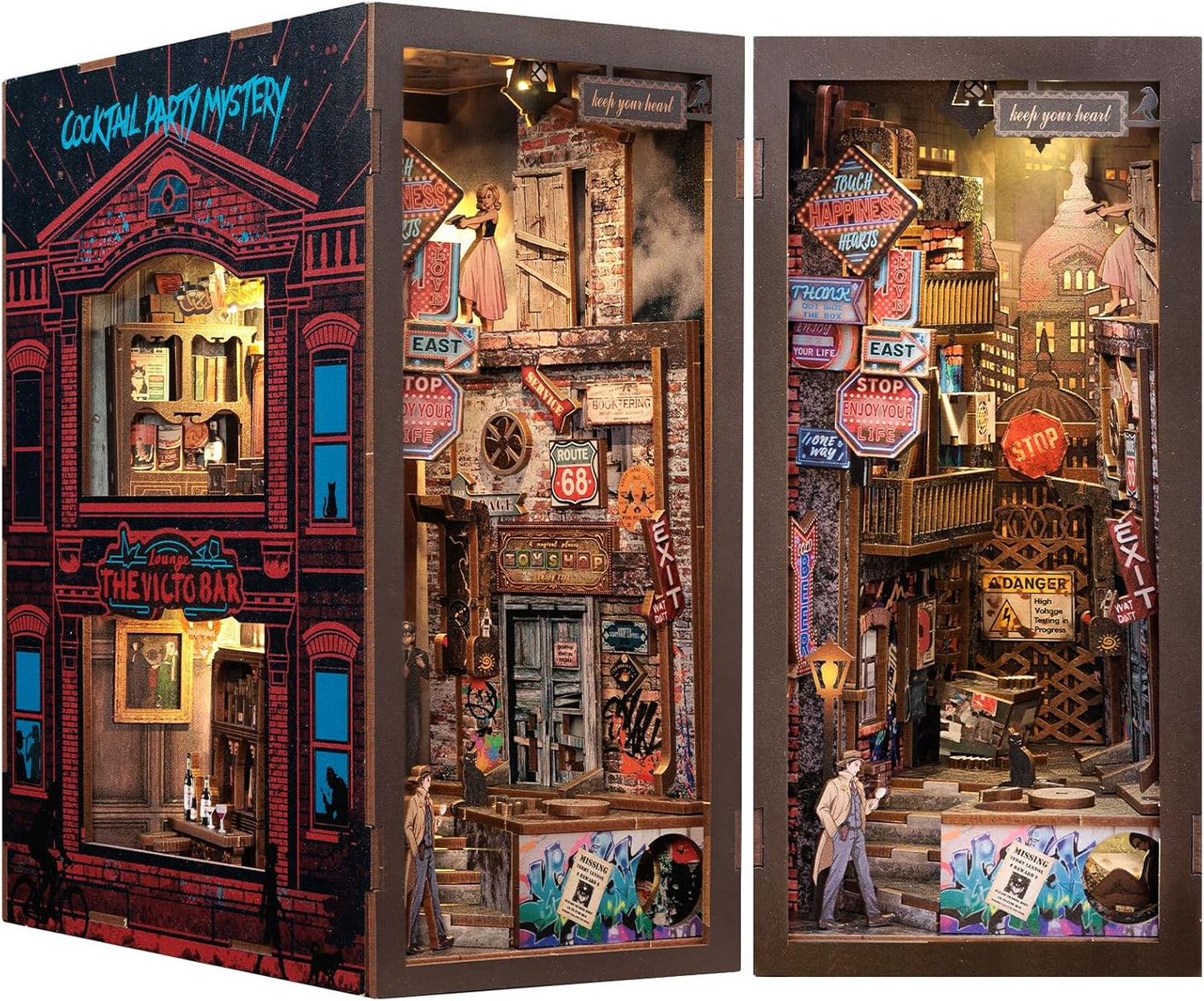 CUTEBEE Book Nook Kit - DIY Miniature House Dollhouse Kit for Adult and Teens, Booknook Bookshelf Decor Alley Model Build with LED Light, Gifts for Family and Friends (The Long Goodbye)