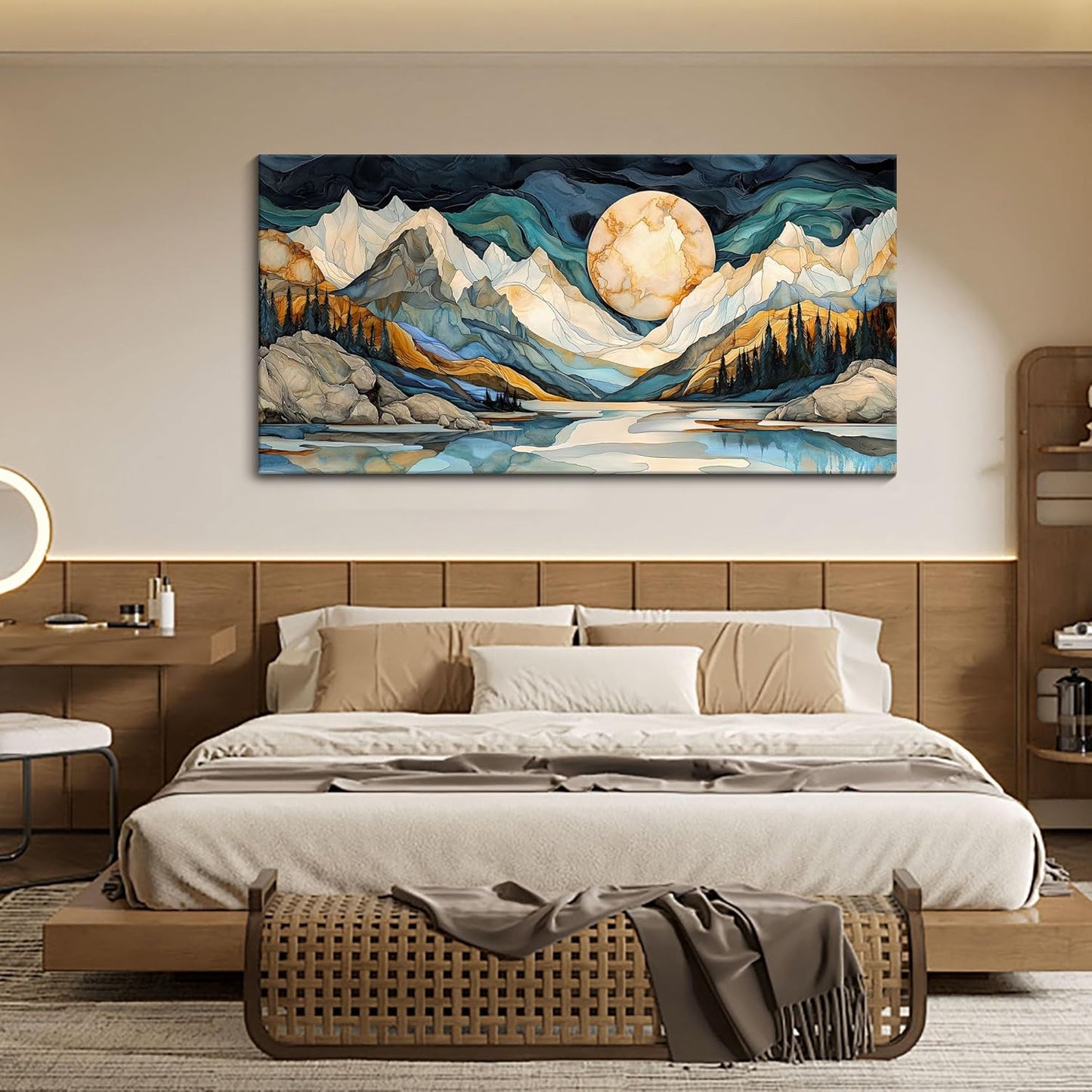 JEAWA Large Canvas Wall Art - Abstract Painting Decor, Textured Mountain Pictures as Gifts for Friends, Modern Art Prints for Bedroom Living Room Bathroom Home Decoration, 29x58 IN