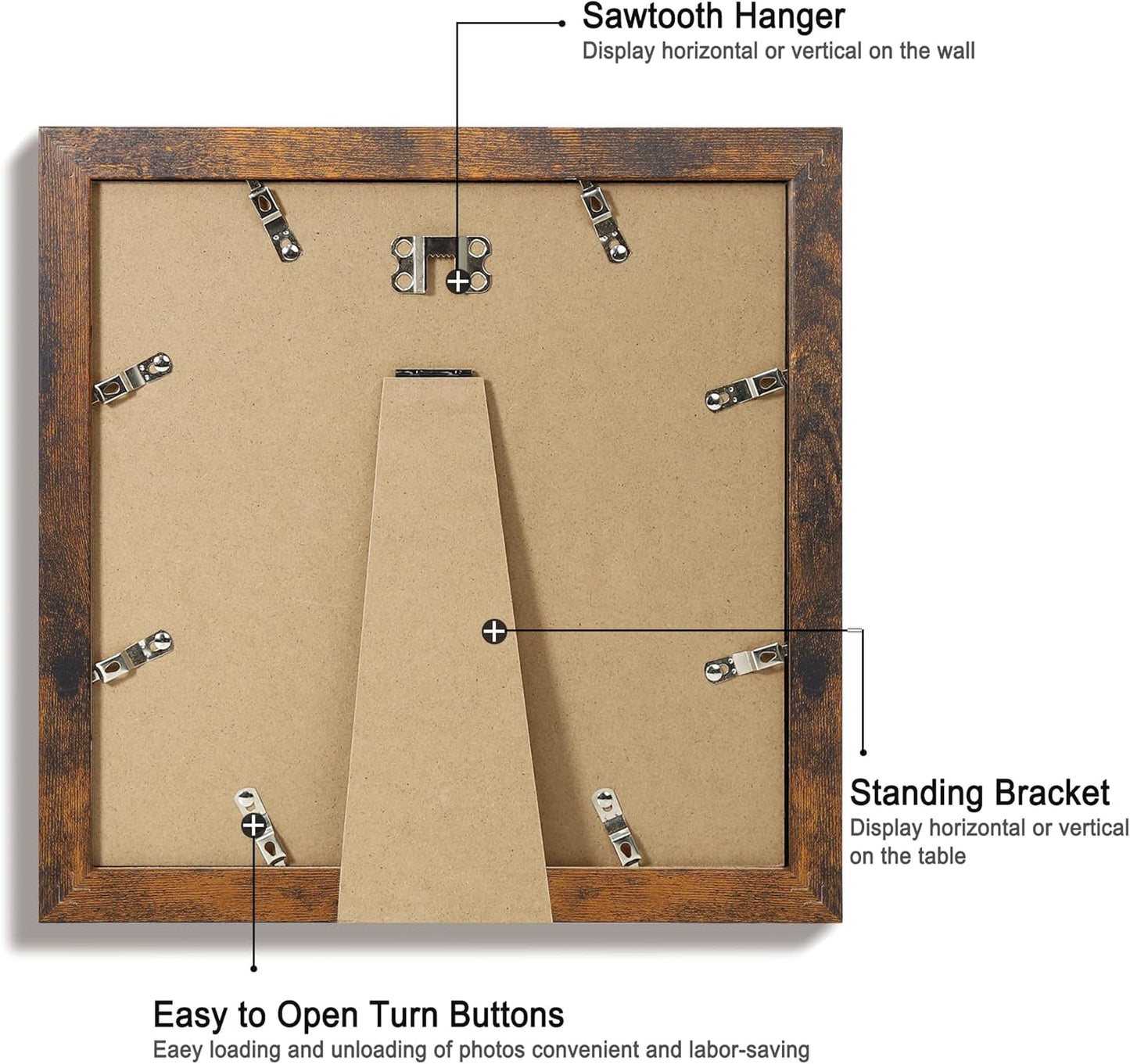 iRahmen 10x10 Picture Frame Set of 4 with Real Glass, Rustic Frames Display 8x8 Picture with Mat or 10 x 10 Without Mat, Wooden Square Photo Frame for Wall Mount and Tabletop Display