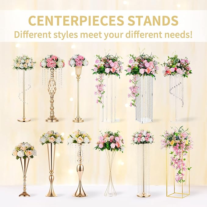 Nuptio Wedding Centerpieces Gold Vases: 2 Pcs 23⅝ inch Tall Flower Stand Metal Floor Vase Column Geometric Centerpiece Stands Rectangular Display Rack for Weddings Party Decoration