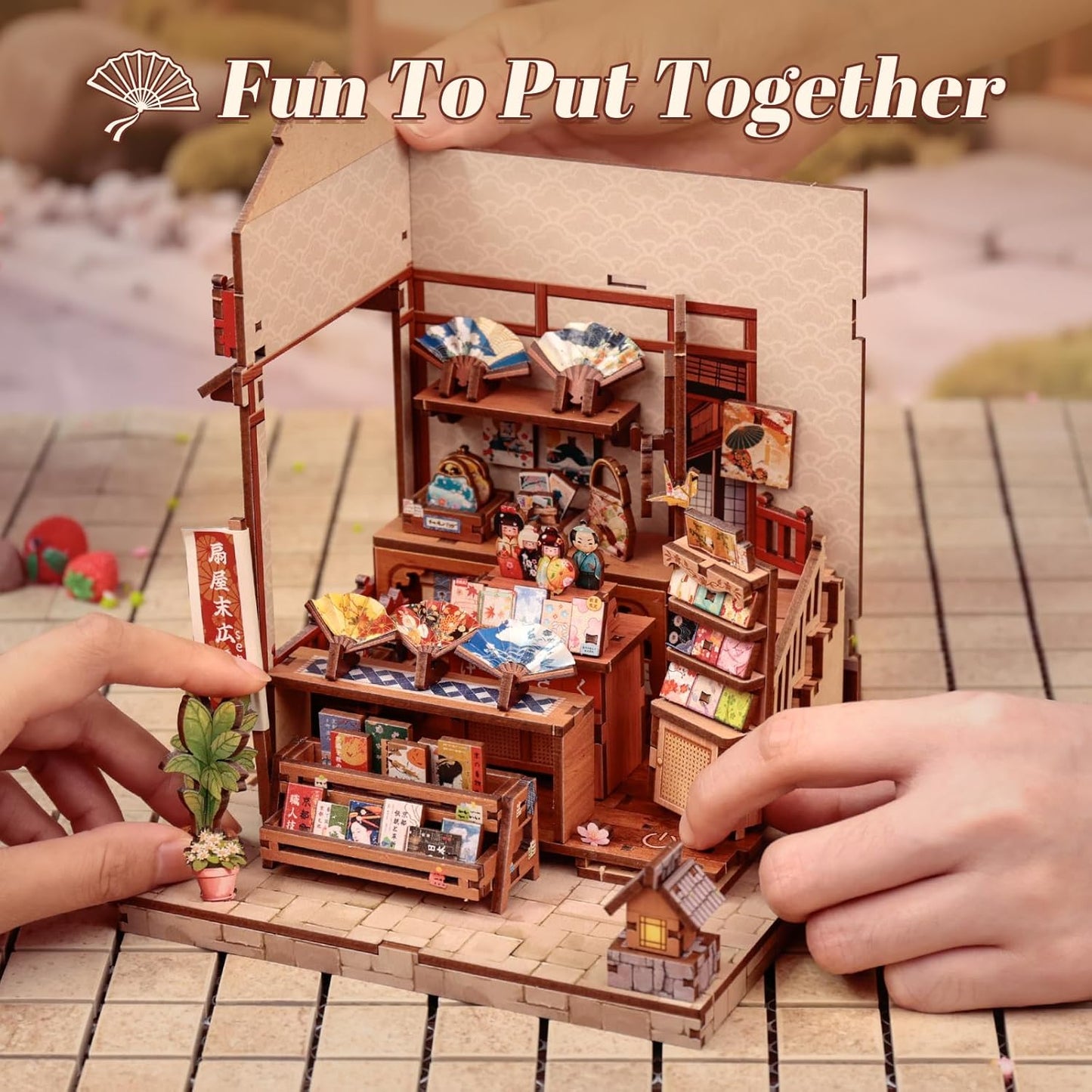 Fsolis Book Nook Kit - DIY Miniature House Kit for Adults Mini House Tiny 3D Puzzles for Bookshelf Diorama Decor Gifts for Women Teenagers Puzzle Lovers (Japanese Fan Shop)