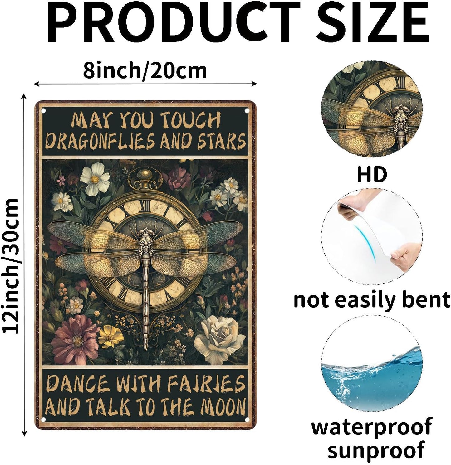 Funny Sign May You Touch Dragonflies And Stars Dragonfly Metal Tin Sign Retro Wall Decor for Kitchen Cafe Garage Gate Bar Garden 12×8 Inch