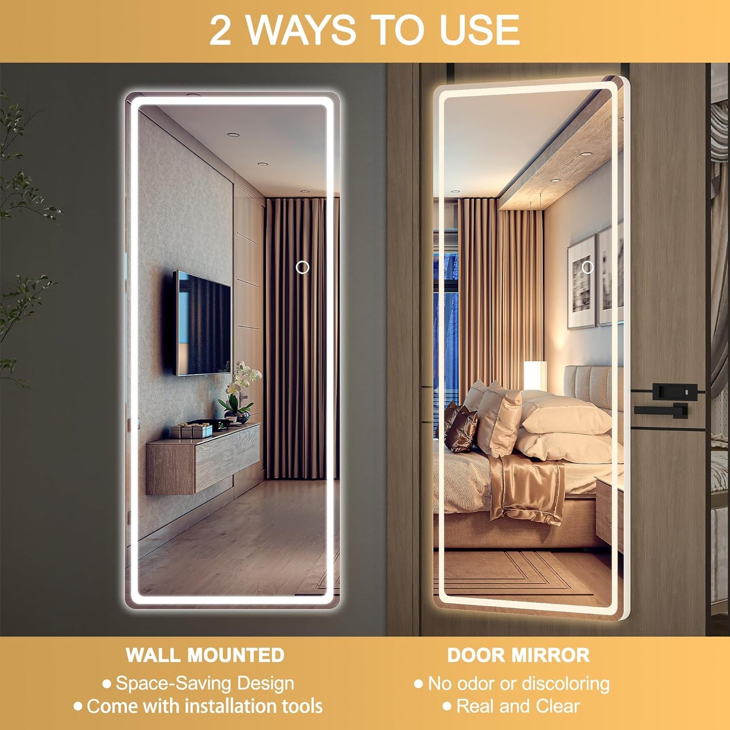 Hasipu LED Door Mirror Full Length, 56 x 16 Over The Door, Hanging With Lights for Bedroom, Living Room, Cloakroom