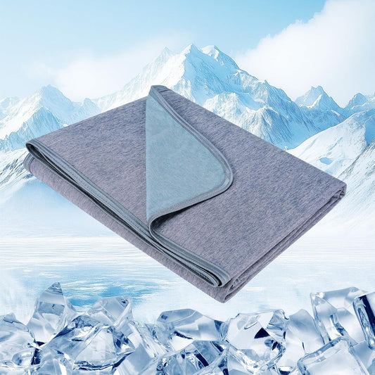 Cooling Blanket for Hot Sleepers, Summer Cold Throw for Hot Flashes or Night Sweats, Q-Max>0.45 Cool Fiber for Bed Couch, Lightweight, Comfort, Double Side, Queen Size, 79x86 in, Blue