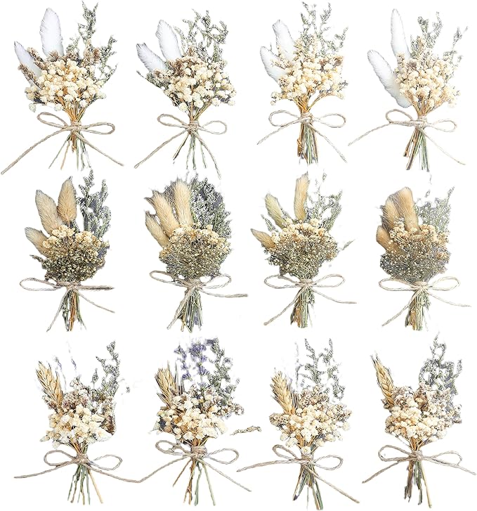 xin's convey Mini Flower Bouquet Set (12pcs), Cake Bouquet, Dried Flower Decoration, Shooting Prop, Envelope Decoration Dried Flower(Primary Colour)