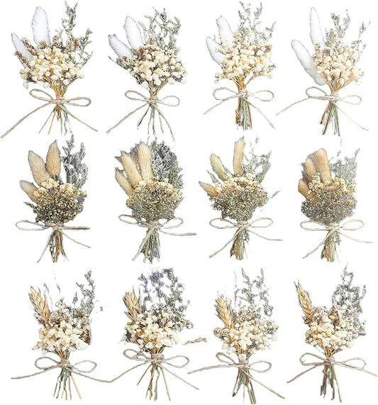 xin's convey Mini Flower Bouquet Set (12pcs), Cake Bouquet, Dried Flower Decoration, Shooting Prop, Envelope Decoration Dried Flower(Primary Colour)