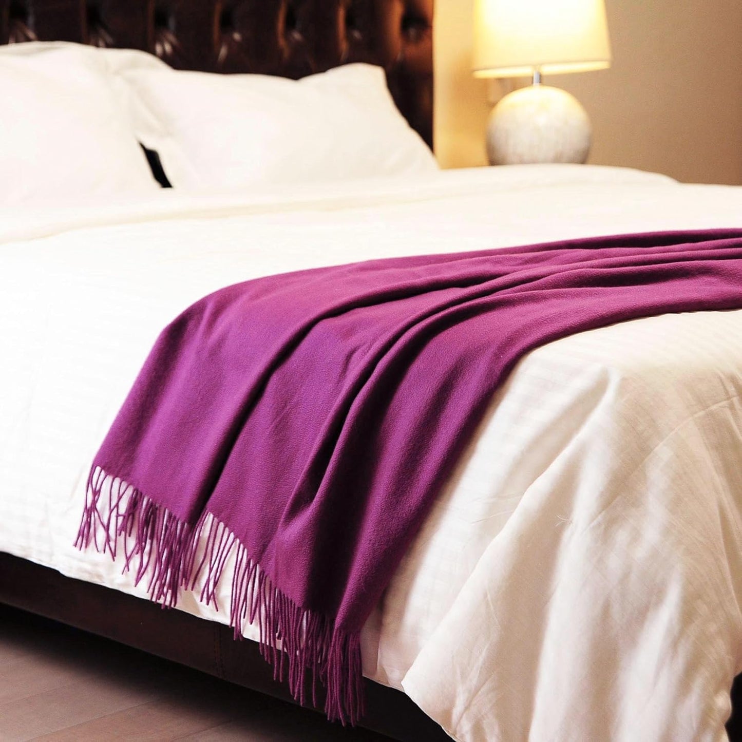 CUDDLE DREAMS Premium Cashmere Throw Blanket with Fringe, Luxuriously Soft (Plum)