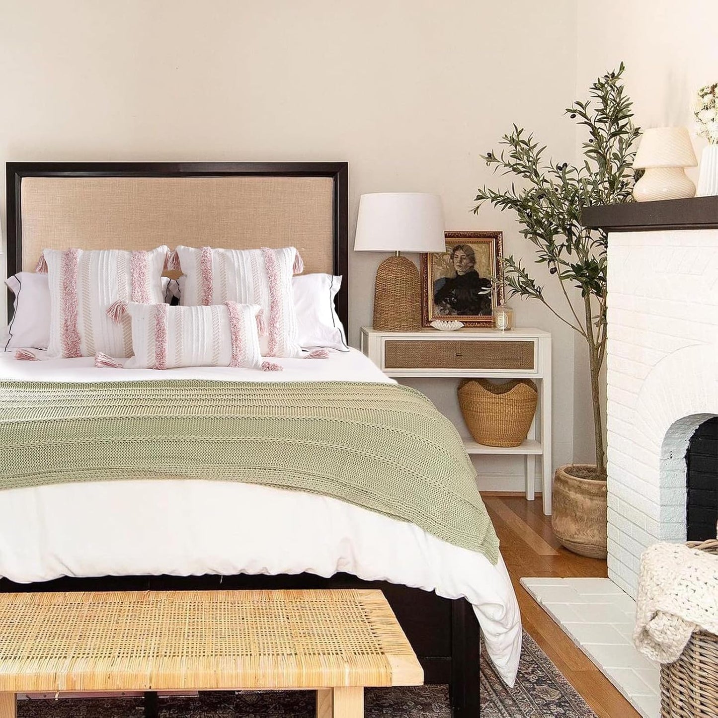 blue page Boho Throw Pillow Covers Square Neutral Tufted Decorative Pillows Cover for Couch Bed, 22x22 Pillow Cover Modern Accent Woven Large Farmhouse Pillow Case, Pink