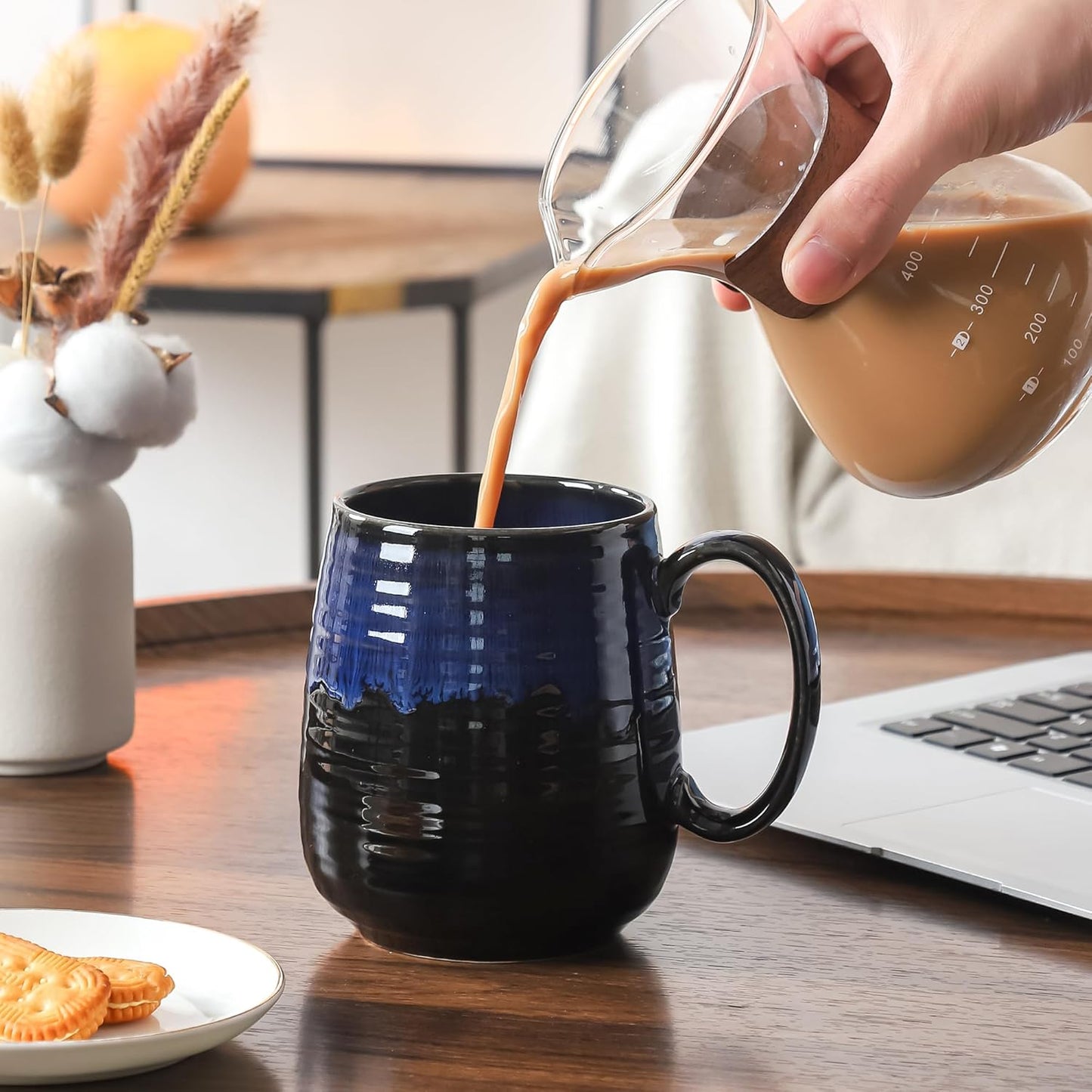 Large Coffee Mugs, Extra Large Ceramic Coffee Mug, 23 oz Handmade Pottery Mug, Big Tea Cups with Handle for Office and Home, Dishwasher and Microwave Safe (Sky Blue)