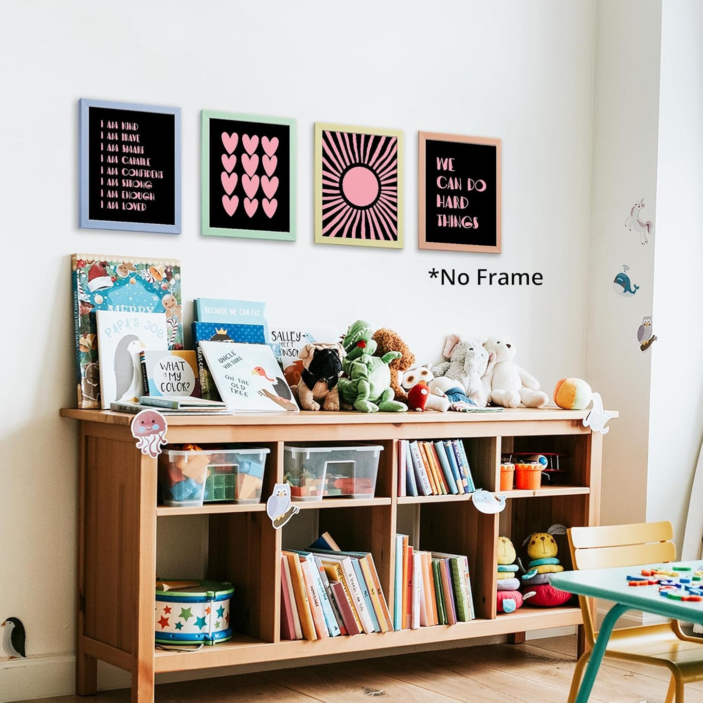 I am Kind Brave Smart Affirmations Black Sun Sunshine Hearts Poster Prints for Girls Kids Room Playroom Decor,Girl Nursery Decorations Prints Wall Art Unframed 4pcs 8x10inches,Girls Kids Gifts