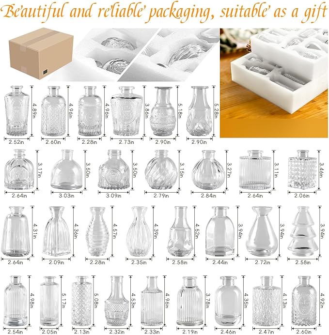 Glass Bud Vases in Bulk Set of 30 Pcs,Small Glass Vases for Flowers as Wedding Centerpieces for Tables,Clear Flower Vases Suitble for Wedding Decorations,Christmas Home Decor (Clear, 30 pcs)