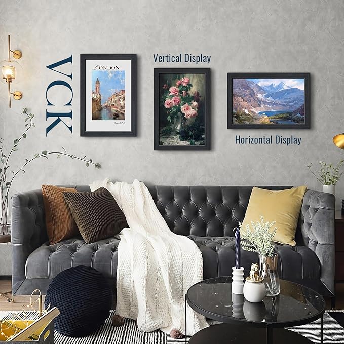 VCK 11x17 Picture Frame 3 Pack - Black Oak, Natural Textured Solid Wood Poster Frame, Wall Hanging