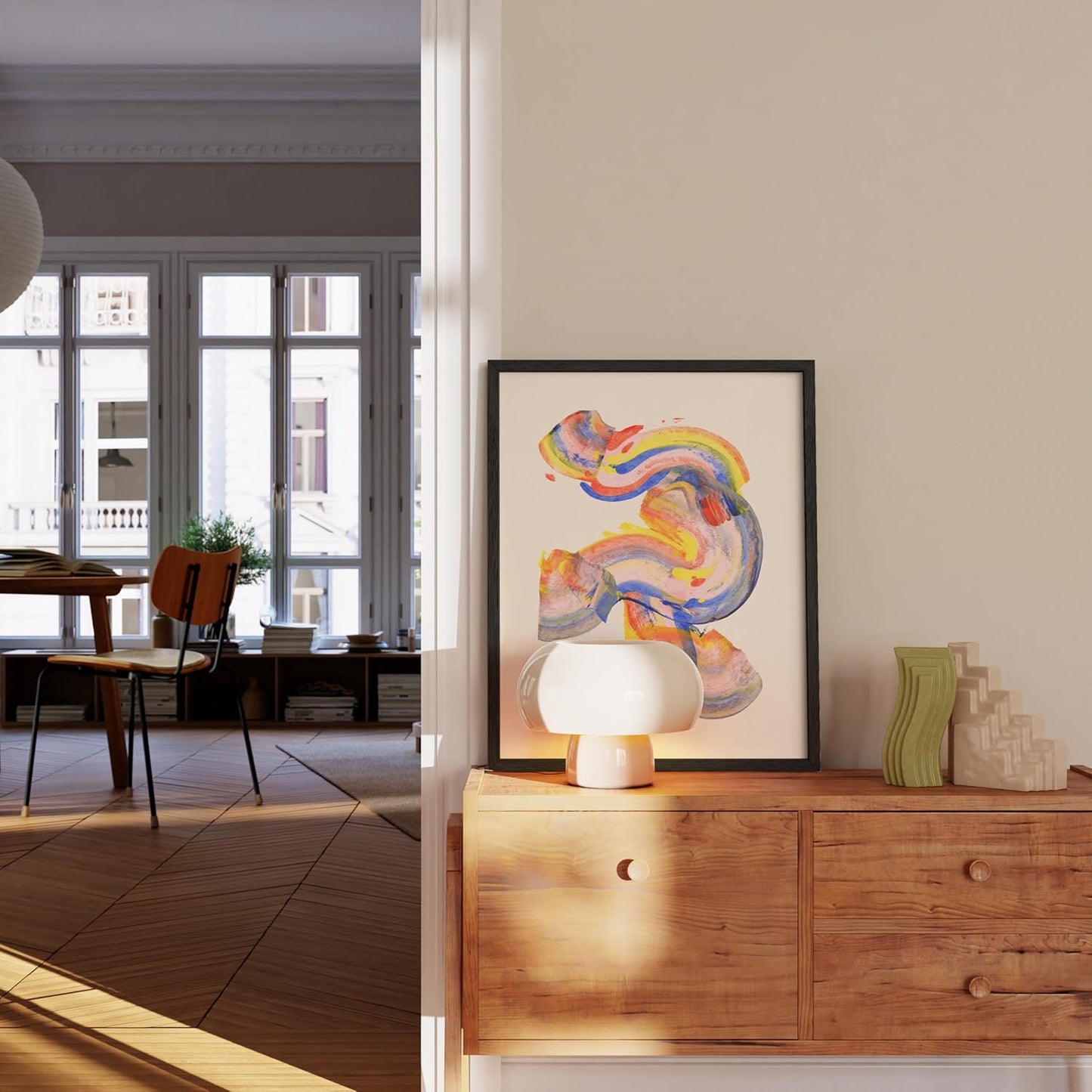 HAUS AND HUES Colorful Abstract Wall Art - Minimalist Retro Picture for Living Room Decor, Red and Pink Modern Wall Art Painting (Abstract Watercolor Swirls, Unframed, 16x20)