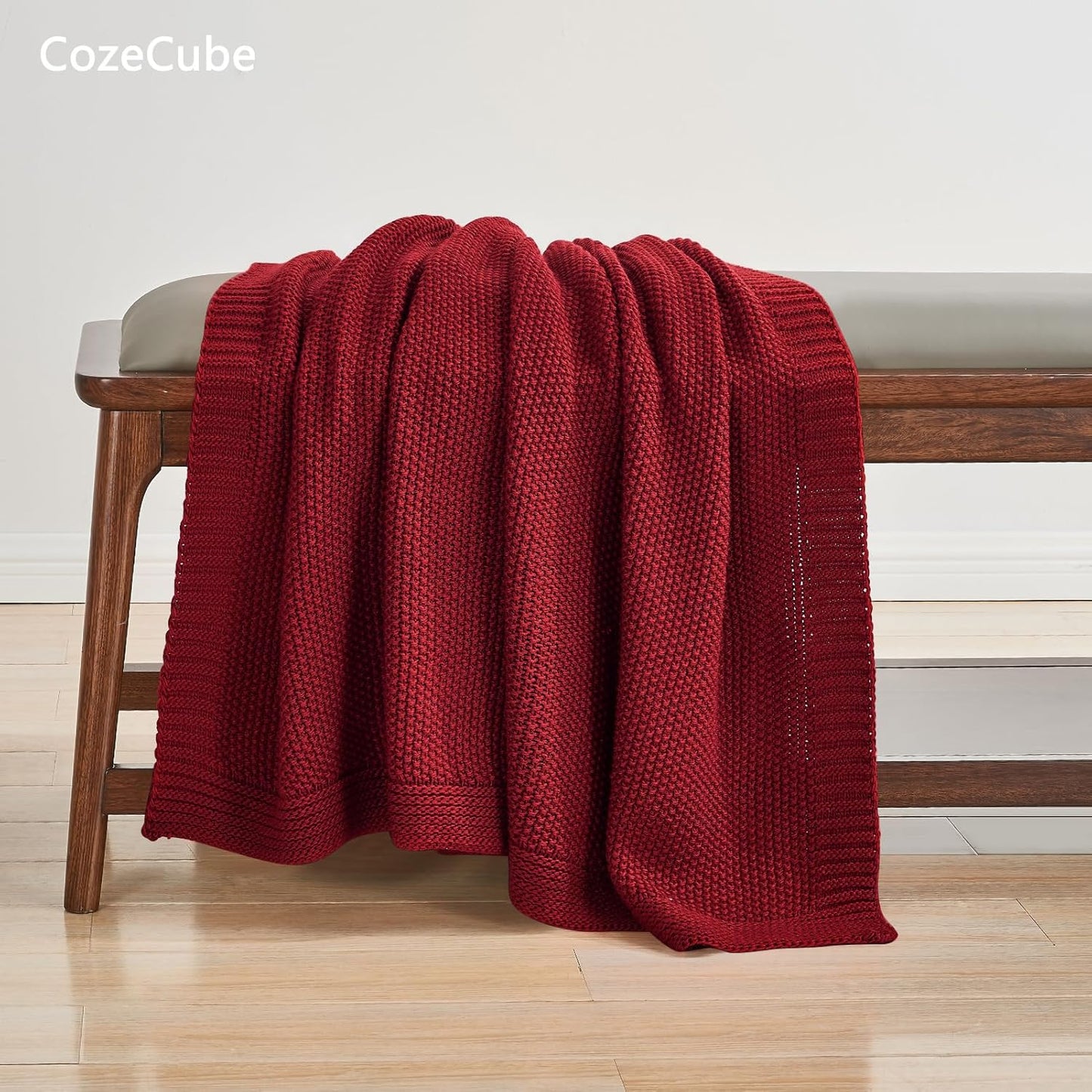 CozeCube Christmas Red Throw Blanket for Couch, Soft Cozy Cable Knit Throw for Bed Sofa Living Room, Lightweight Warm Decorative Farmhouse Christmas Blanket, 60"x80", Red