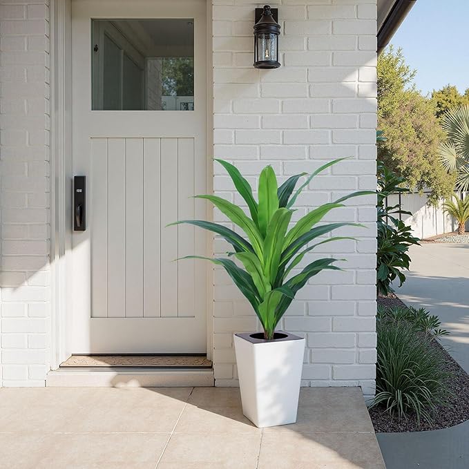 2 Pack Artificial Dracaena Tree with White Tall Planter 4FT-Tall Potted Faux Plants Indoor -Fake Floor Plant for Home Office Living Room Outdoor