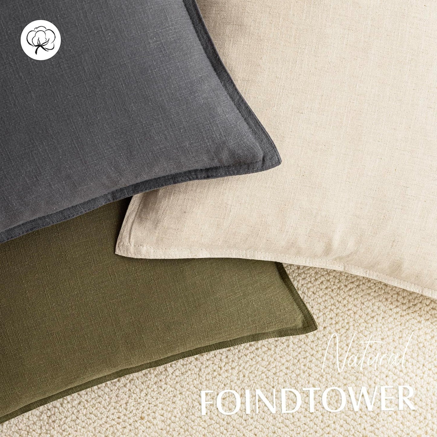 Foindtower Pack of 2, Decorative Linen Soild Throw Pillow Covers Soft Accent Cushion Case Boho Farmhouse Pillowcase for Chair Couch Sofa Bedroom Living Room Home Decor 22 x 22 Inch Grey