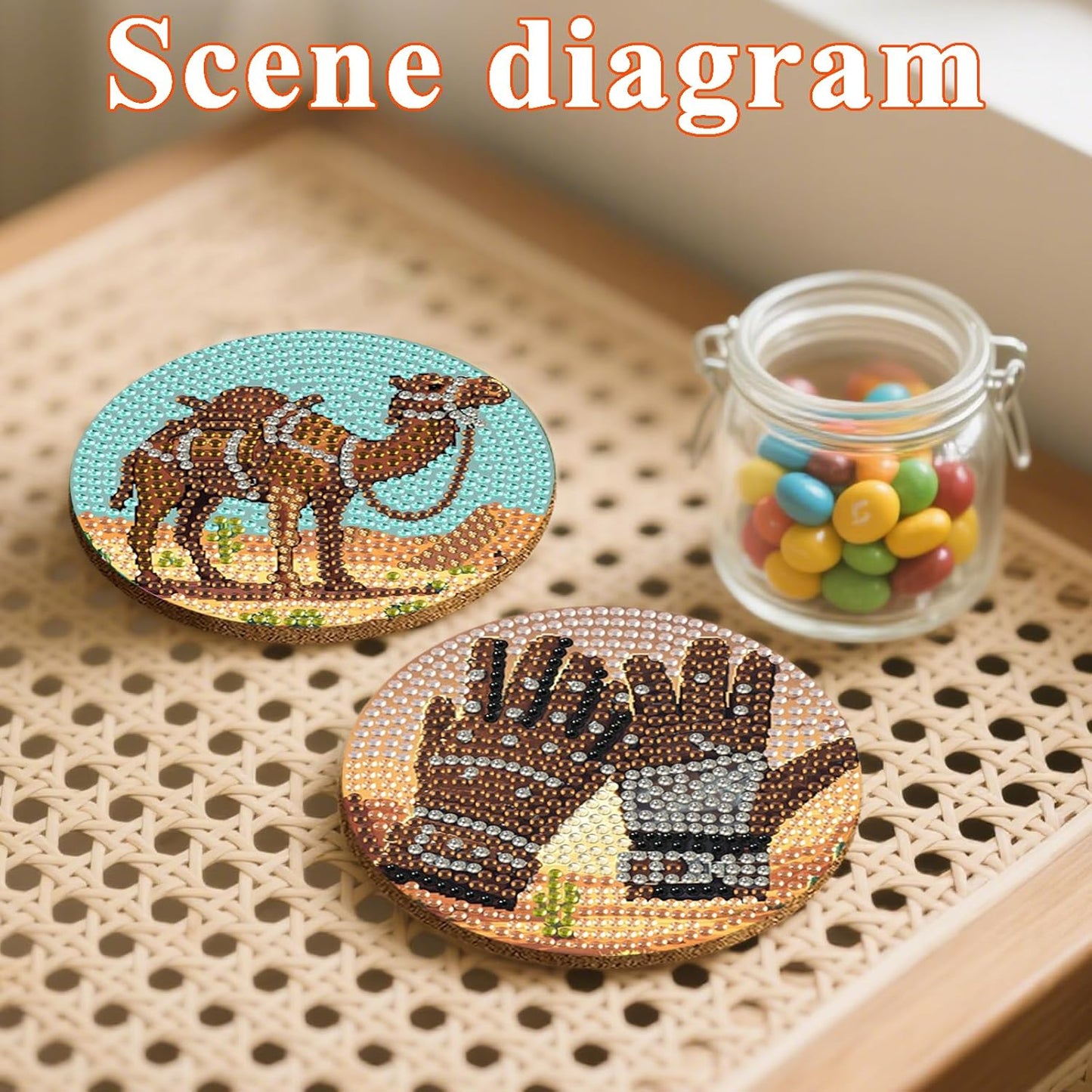 DOTSOPS 8pcs Diamond Painting Coaster with Holder 5D Diamond Art Kits for Adults Round Full Drill Beginners Gem Dots Craft Arts Supplies Party Home Decor Cowboy