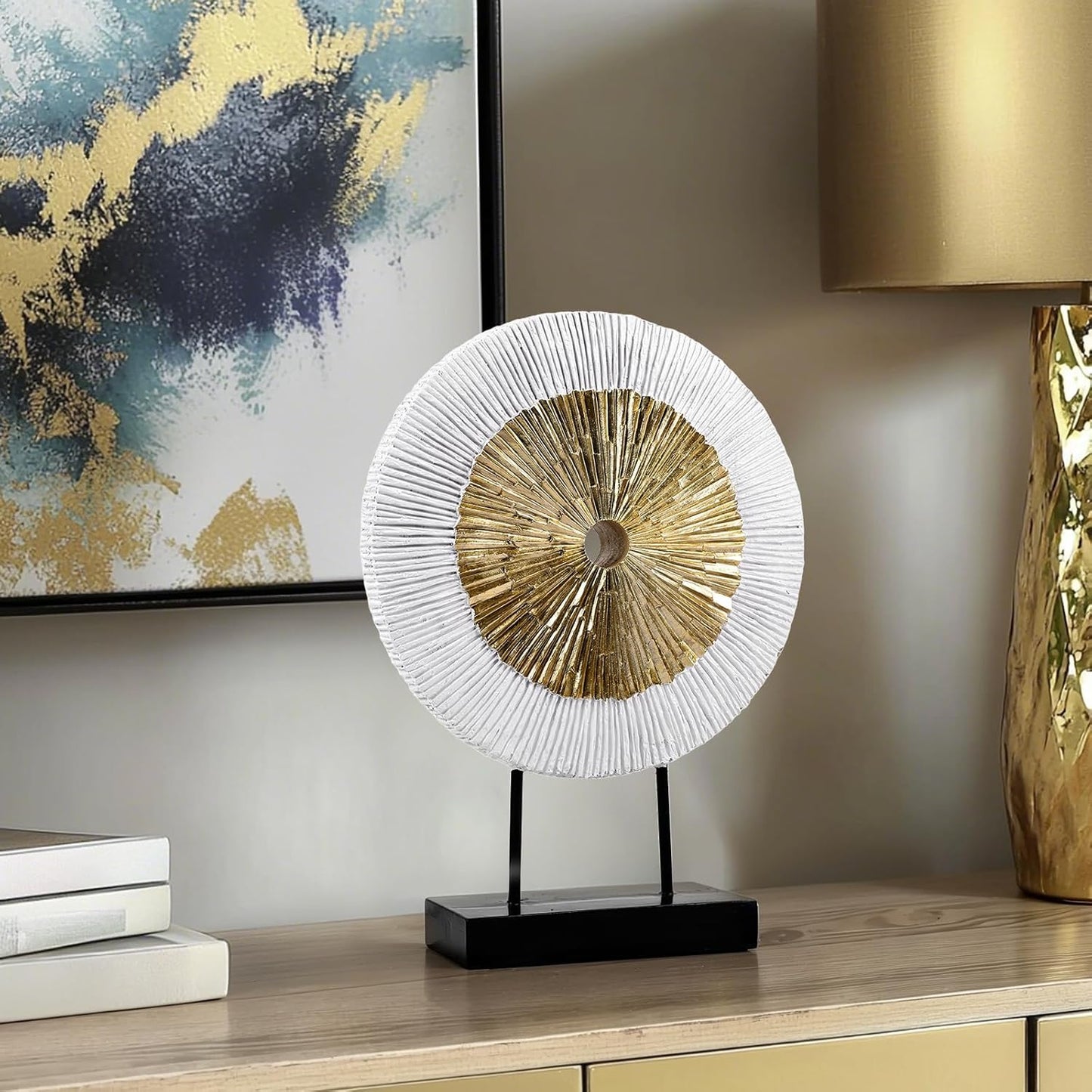 DOVDOV Wood Color Round Irregular line Statue, Unique Home Sculpture, Brown Home Decor for cabinets Above Coffee Table, entryway Table top TV Stand, Dining Table Centerpiece