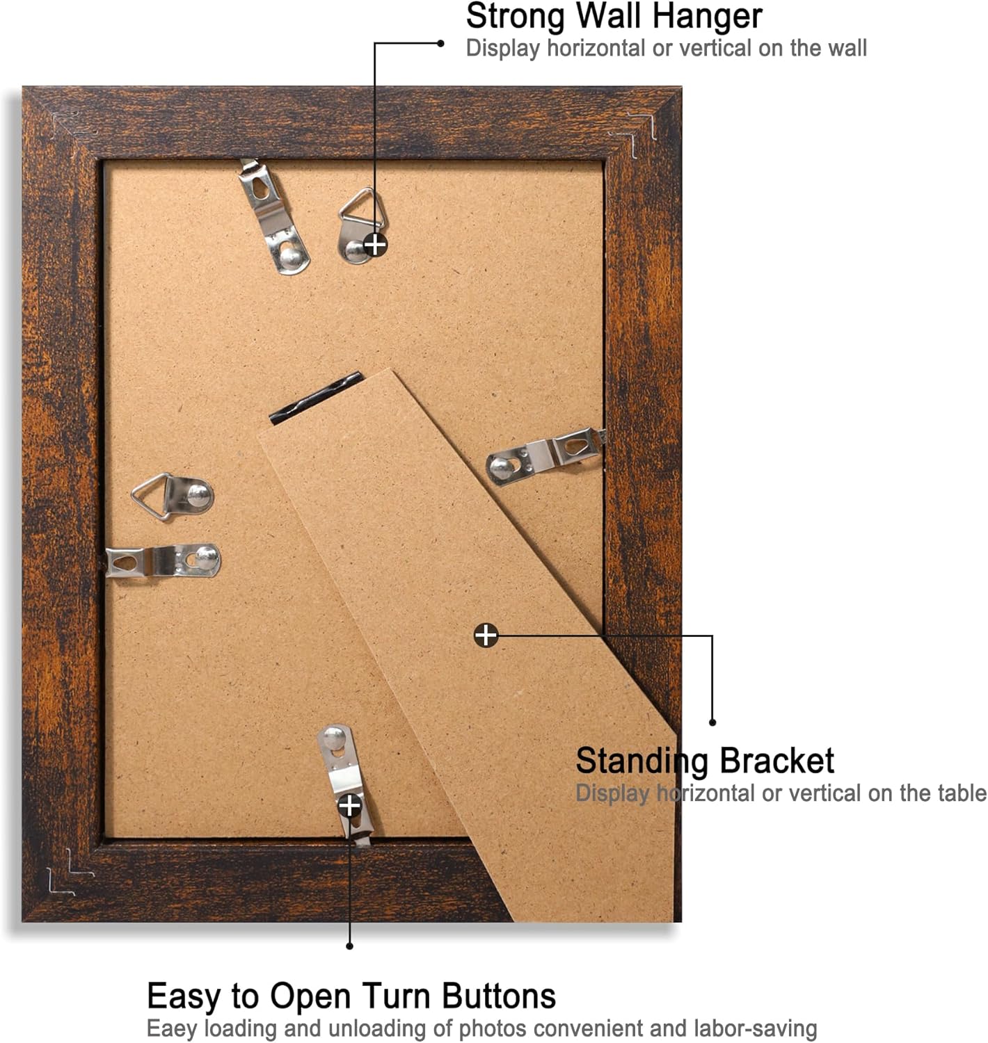 iRahmen 5x7 Picture Frame Set of 4, High Definition Glass 5 x 7 Frame, Wood Rustic Photo Frames for Horizontal or Vertical Display Tabletop and Wall Mounting, Dark Brown