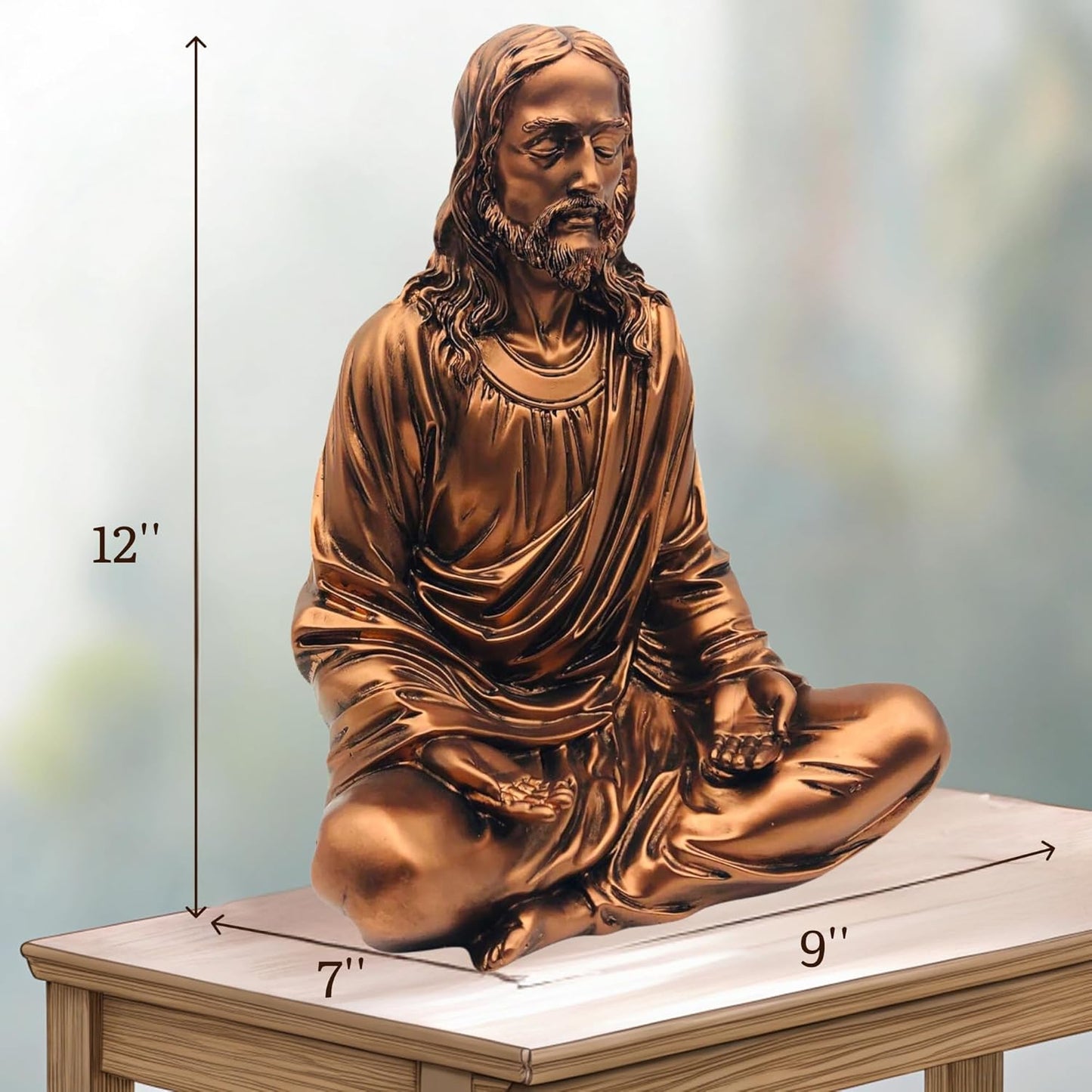 Jesus Statue 12" Bronze - Meditation Statue Decor - Jesus Figurine for Any Room - Great Gift for Christians or Spiritual Friends.