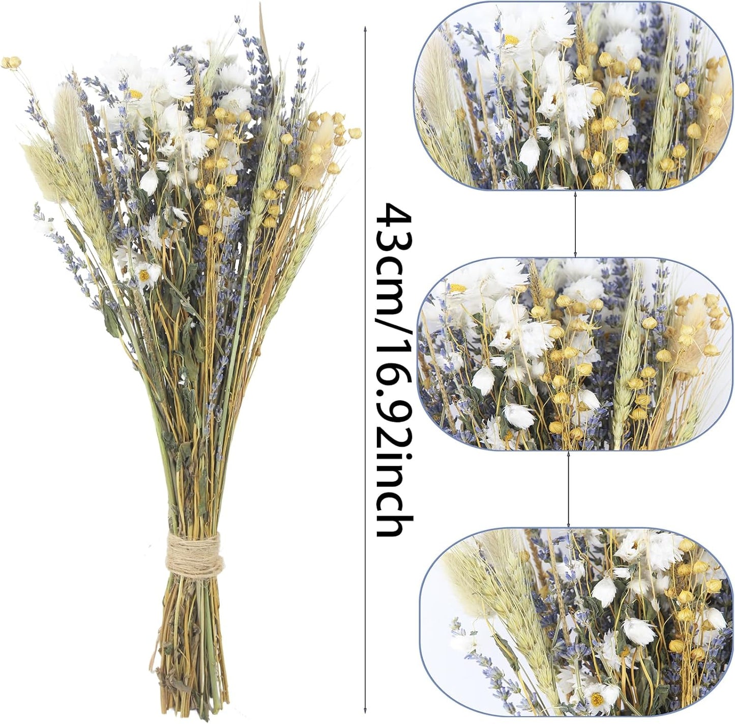 CISDUEO Dried Flowers Bouquet Dried Daisy Flowers Natural Lavender Bundles Dried Gerber Daisies Flowers Bunny Tails Wheat Stalks Floral Arrangements for Wedding Table Centerpiece Decor Farmhouse DIY