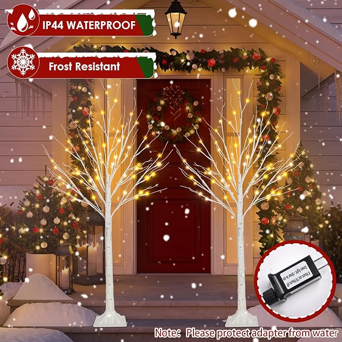1-Pack 4FT Lighted Birch Tree (Higher & Floor Standing), Birch Christmas Tree for Indoor & Outdoor, Warm White 96 LED Birch Tree Lights for Outdoor Christmas Decorations Indoor Home Thanksgiving