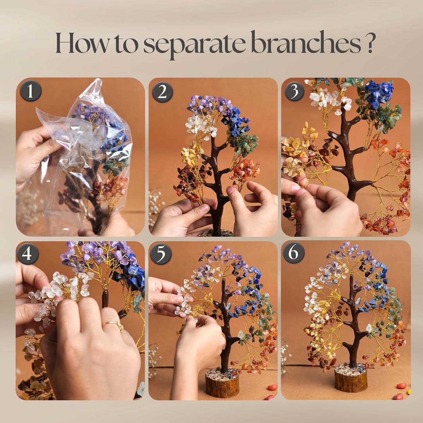 Healing Crystals Gemstones - 7 Chakra Tree of Life, Handmade Feng Shui Luck Figurine, Chakra Chacra, Spiritual Good Luck Abundance Gift, 10-12 Inch