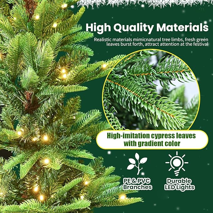 4FT Prelit Artificial Christmas Tree, Premium Douglas Fir Christmas Tree with 100 Warm White Lights & 298 Branch Tips, PE & PVC Mixed Pre Lit Hinged Xmas Trees for Holiday, Party Decoration